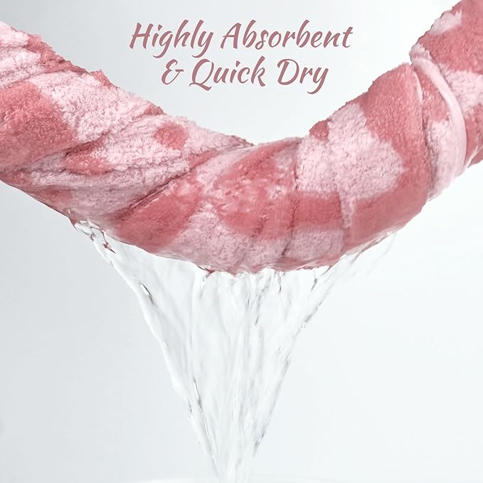 2-Pieces Luxury Bath Towels Checkered Floral, Pink Towels for Women Girls | Shower Body Towel 27.5x55 Inches, Bathroom Decor & Pool Days, Cotton