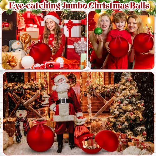 Weysat Extra Large Christmas Hanging Ornaments Oversized Plastic Balls for Outside Lawn Yard Tree Hanging Decorations(Red,8 Inch)