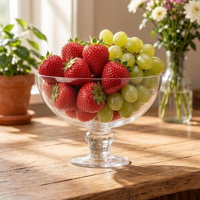 CYS EXCEL Glass Decorative Footed Bowl (H:6" D:8") | Fruit Display Terrarium Compote Vase Kitchen Table Centerpiece