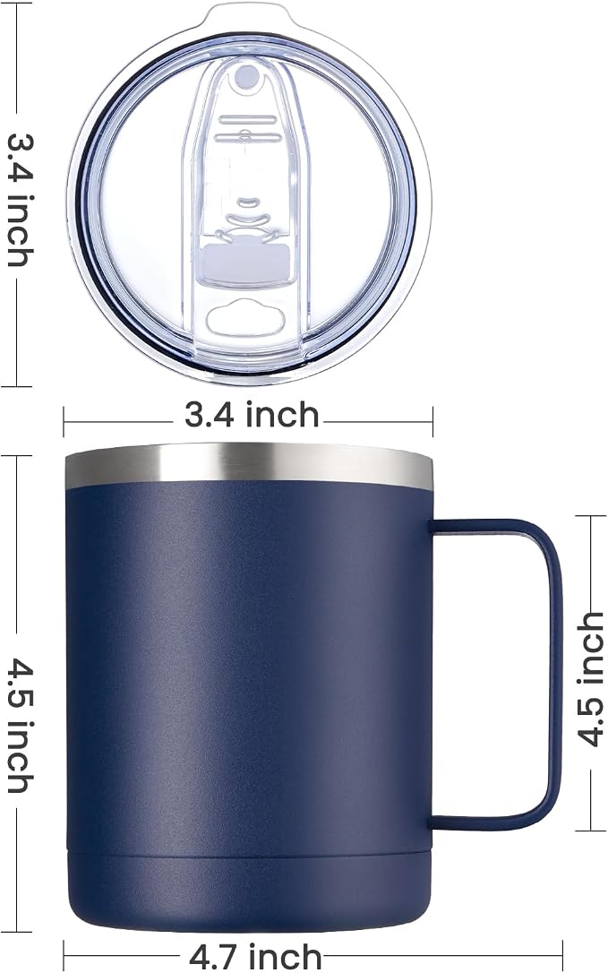 MEWAY 12oz Coffee Mug With Handle 2 Pack Bulk,Stainless Steel Insulated Travel Tumblers With Sliding Lid,Double Wall Vacuum Camping Cup for Hot & Cold Drinks Tea (Multicolor,Set of 2)