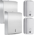 4 Pcs Commercial Soap Dispenser and Paper Towel Dispenser Set with Lock-Stainless Steel,Wall Mount,Large Capacity Manual Liquid Pump Rust Proof Leak Free for Home Bathroom (500 ml,Style 2)