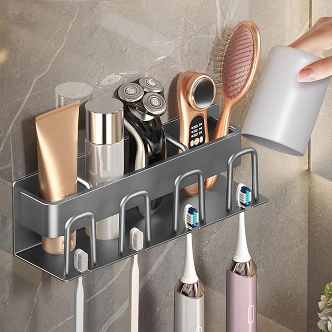Toothbrush Rack Light Luxury Wall-Mounted Toothbrush Holder Multifunctional Bathroom Toothbrush Storage Rack Bathroom Accessories Rack Bathroom Toothbrush Holder(C)