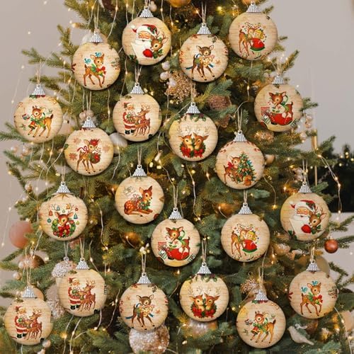 Outus 16 Pcs Christmas Tree Ball Ornaments Vintage Christmas Reindeer Decorations for Tree Colorful Xmas Decorative Hanging Ornaments for Farmhouse Home Fireplace Decoration Holiday Party Favors