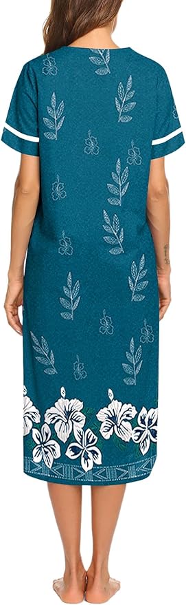 Ekouaer Womens Snap Front Dusters Cotton Housecoat Short Sleeve Nightgown House Dress With Pockets