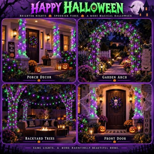 OZS Connectable 2-Pack 164Ft 400LED Halloween String Lights, Purple&Green