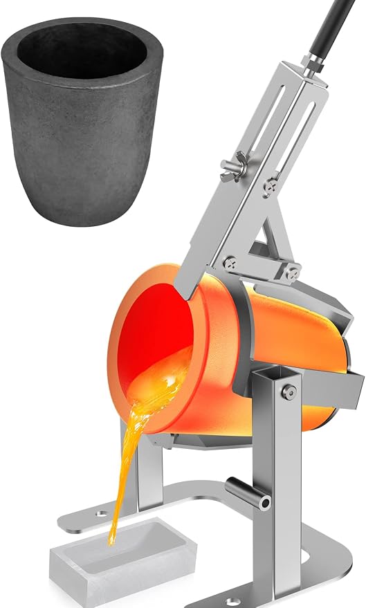 Nelyrho Handheld Crucible Pouring Tongs with Crucible #B6 (7kg-15.4lbs) | Includes pouring rack and graphite crucible, designed for use with melting furnaces, casting gold, silver, aluminium, brass