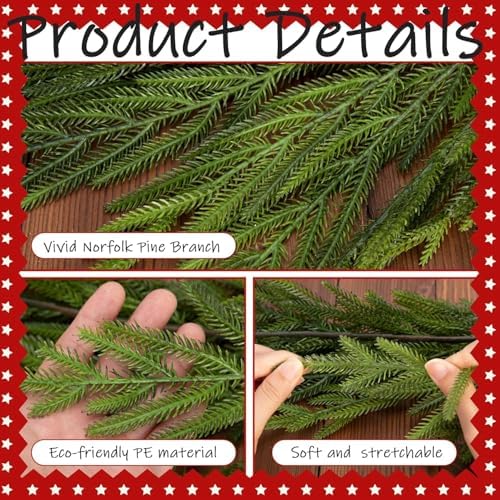 4 Pcs Christmas Norfolk Pine Garland, 6 Ft Realistic Pine Garland Ornament