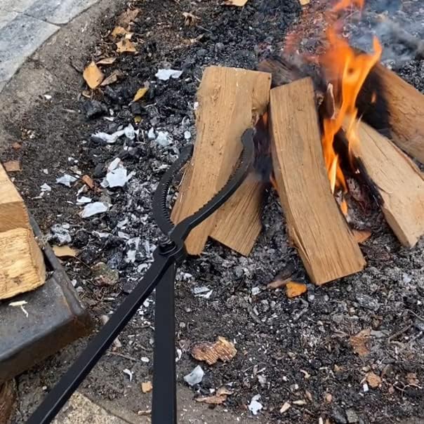 28" Firewood Tongs Log Grabber for Thick Logs Outdoor Indoor Camfire Firepit Bonfire Fireplace Tongs Heavy Duty Wrought Rustproof Safely Moves Firewood
