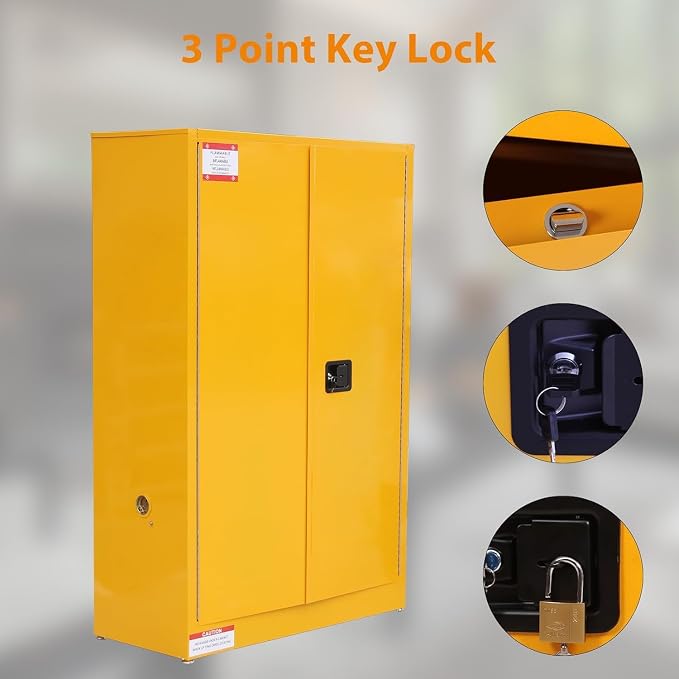 Flammable Storage Cabinet 43" x 18" x 65", 45 Gallon Galvanized Steel Flammable Liquid Storage Locker with 2 Adjustable Shelves & Manual-Close Doors, OSHA Compliant Industrial Hazardous Storage, Yell