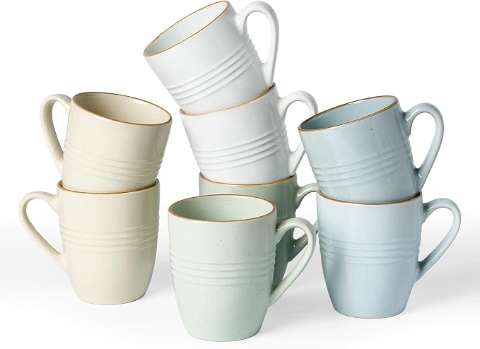 famiware Jupiter Coffee Mugs Set of 8, 13 oz Coffee Mug, Microwave and Dishwasher Safe, Coffee Cups with Handle for Coffee, Tea, Cocoa, Milk, Multi-color