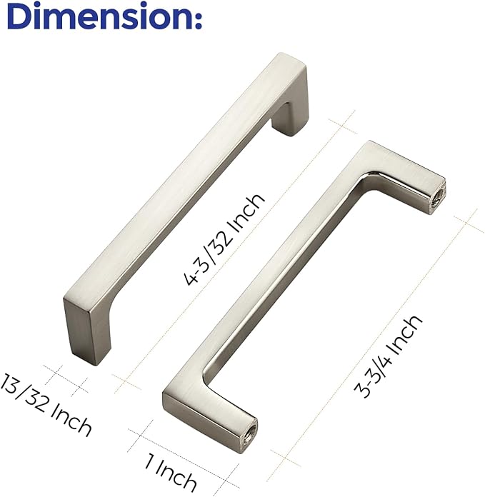Ravinte 10 Pack Solid 3-3/4 Inch Kitchen Square Cabinet Handles Brushed Nickel Pulls Drawer Pulls Cabinet Hardware Kitchen Handles