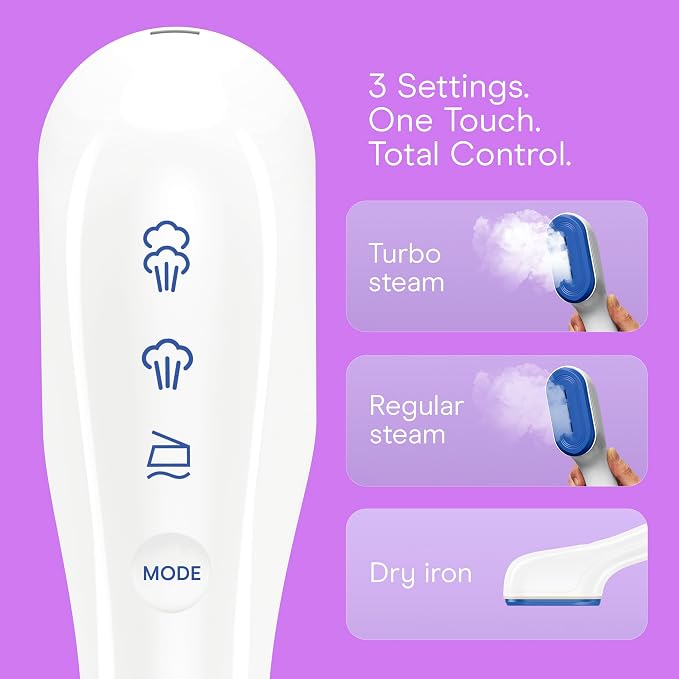 Conair 2-in-1 Steam & Iron Garment Wand, Portable Handheld Fabric Steamer with Ceramic Soleplate, 25-Second Heat-Up, 12-Minute Steam Time, White/Blue, GS47