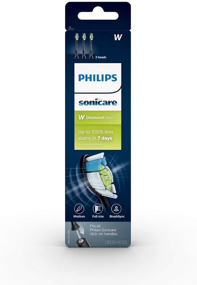 Philips Sonicare W DiamondClean - Genuine Replacement Electric Toothbrush Heads, Black, 3 Pack, HX6063/95