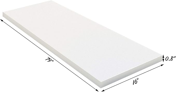 Patelai Cushion Sheet Upholstery Foam High Density Foam Padding Seat Replacement Upholstery Wrap Sponge Padding for Cushions Chairs Packing Storage and Shipping(79 x 16 x 0.8 Inch,White)