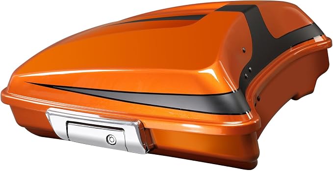 5.5" Razor Motorcycle Trunk W/Latch Key Fit For Harley 2014-2025 Touring CVO Road King Street Glide Electra Glide Ultra Limited Pack Scorched Orange/Black Denim