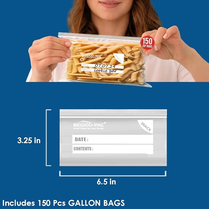 BEIDOU-PAC Combo Storage Zip Bags 350 Count, Resealable Variety Pack With Organizer, Reclosable Clear Plastic Snack, Sandwich, Quart, Gallon Assorted Size Bags
