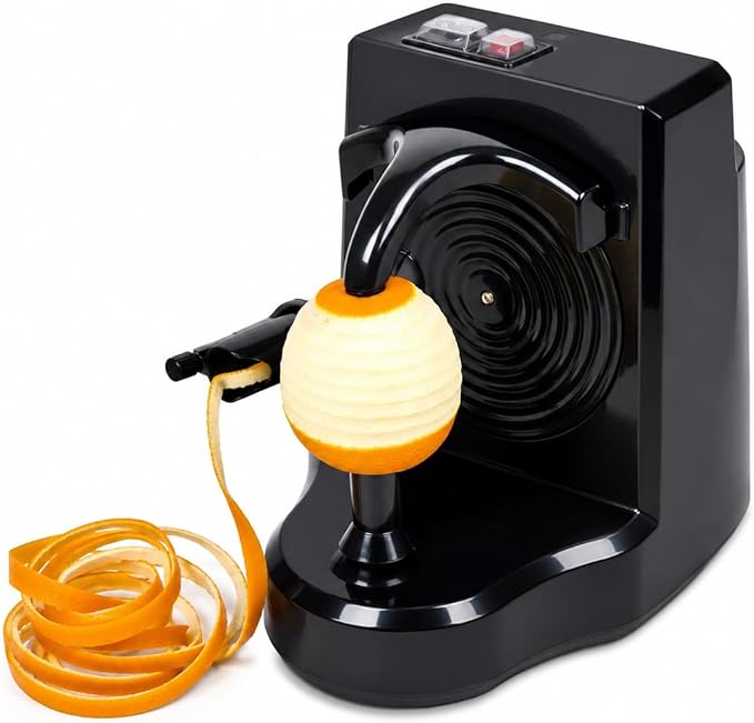 Electric Orange Peeler Automatic Fruit and Vegetable Peeler Machine, Peels Apples, Potatoes, Citrus, Stainless Steel Blade, Compact White (Black)