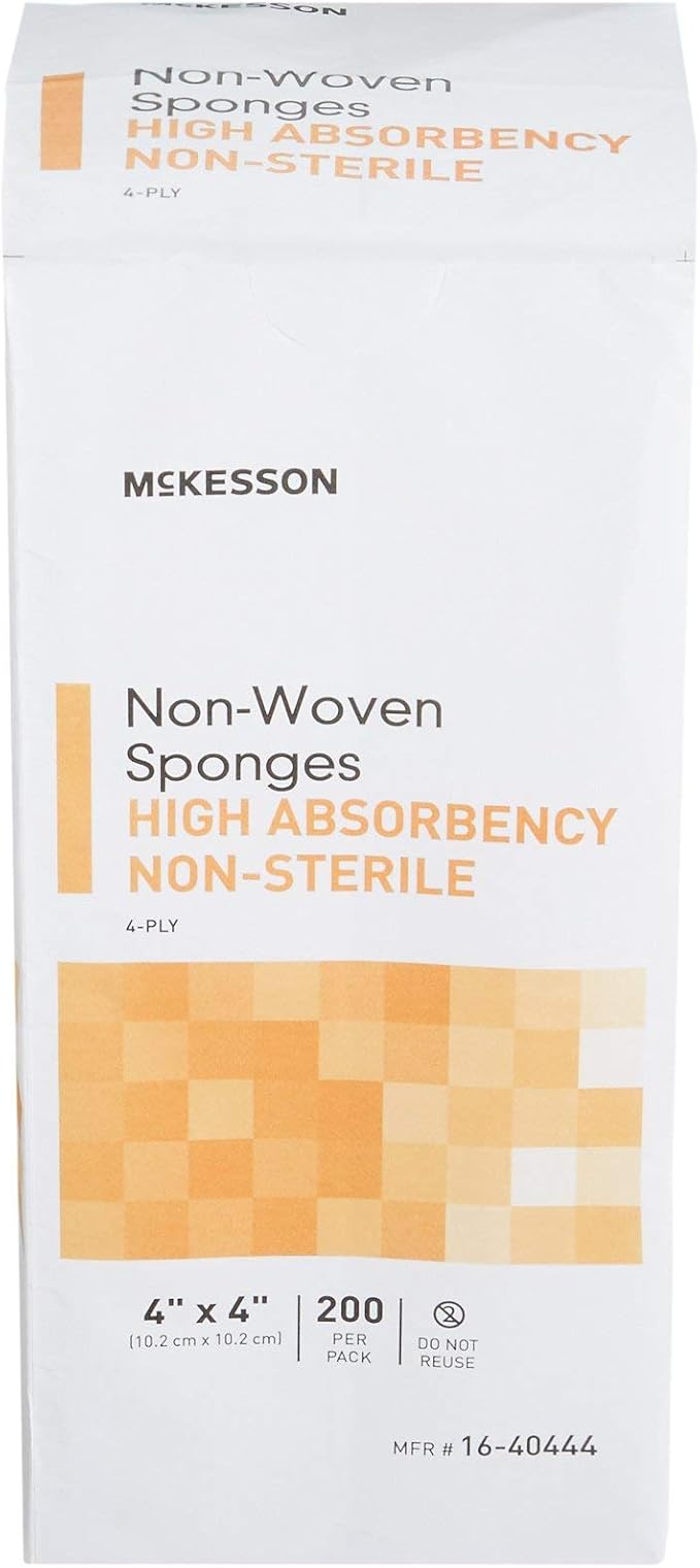 McKesson Non-Woven Sponges, Non-Sterile, 4-Ply, High Absorbency, Polyester/Rayon, 4 in x 4 in, 200 per Pack (Pack of 10)