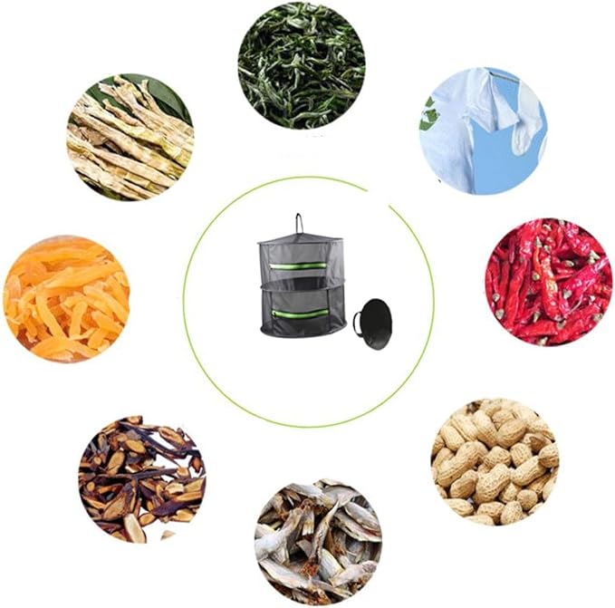 4-Layers Drying Net with Zipper, Folding Laundry Dryer Storage Bag for Fruits and Vegetables, 60cm Diameter Mesh Drying Rack for Indoor and Outdoor Use
