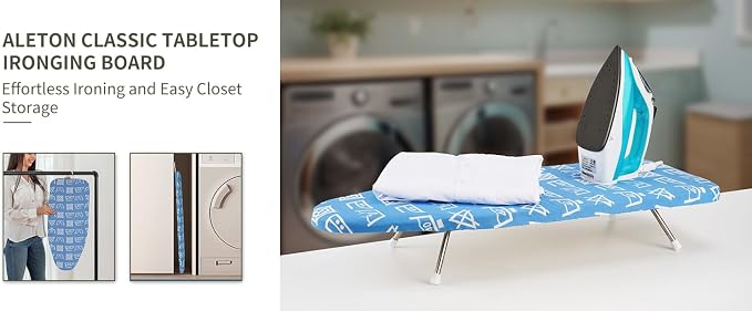 Tabletop Ironing Board 12"x29" – Portable Folding Ironing Board with Thick Felt Padding, Heat-Resistant Cover, Stainless Steel Legs, Compact & Space-Saving Design (Blue Runes)