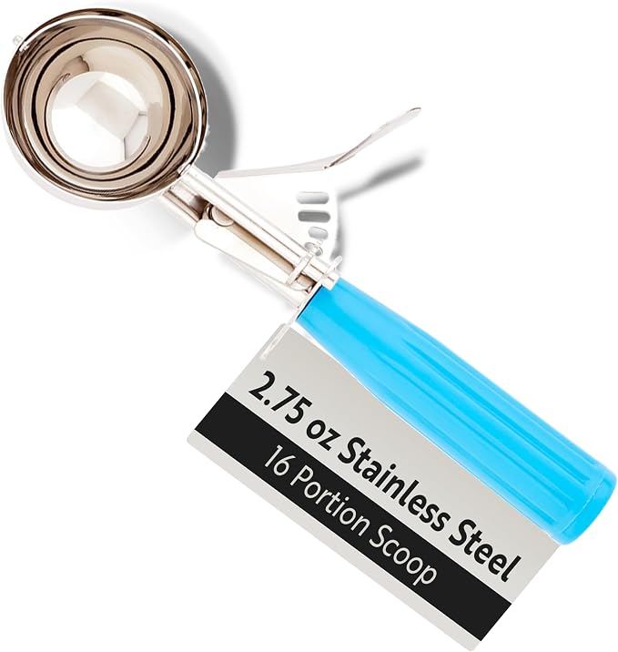 Restaurantware 2 Ounce Portion Scoop, 1 Trigger Release Stainless Steel Cookie Scoop - With Blue Handle, Stainless Steel Disher, For Portion Control, Cookie Dough, Cupcake Batter, Or Ice Cream