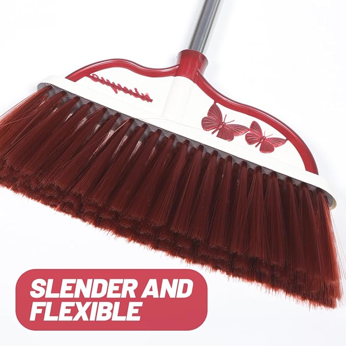 Mikinona Broom and Dustpan Set with Long Handle, Light Weight Stainless Steel Poles Stand Upright Dustpans with Broom Combo for Home Kitchen Office Pet Dog Hair