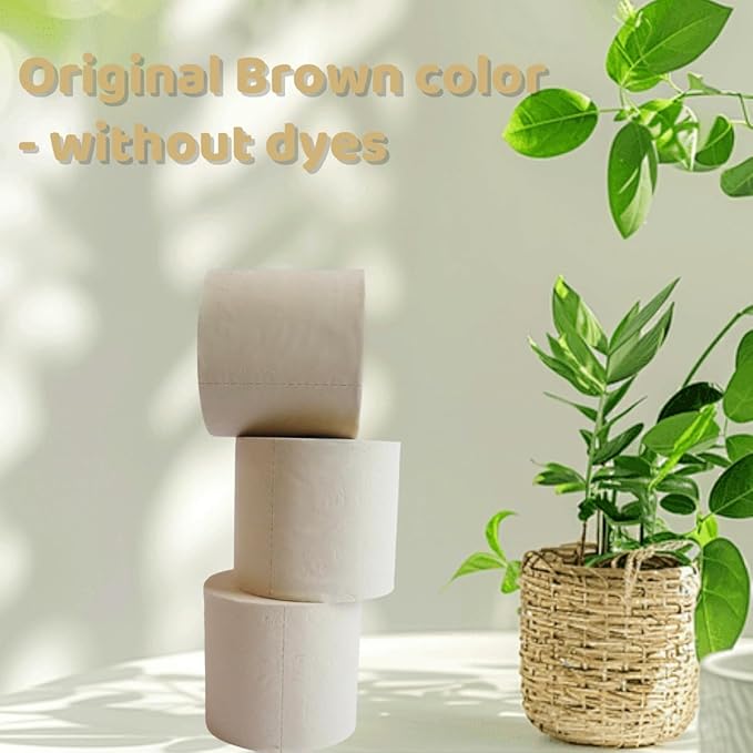 Premium Bamboo Toilet Paper 12 Mega Rolls, 3 ply, Septic Safe,Plastic-Free,Unbleached Brown,Tree-Free,Soft and Absorbent,Bathroom Tissue Rolls