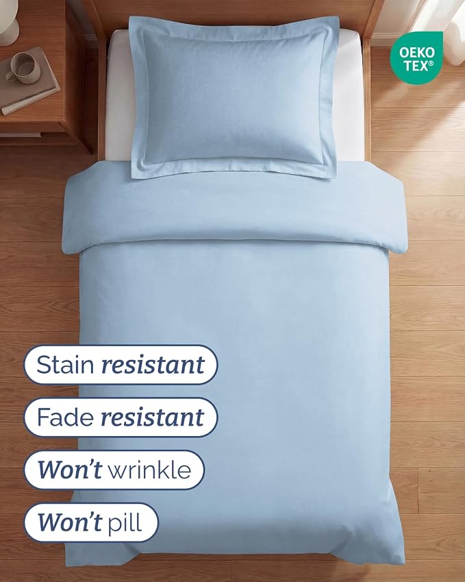 Duvet Cover Twin/Twin XL Size Set - Extra Soft Twin/Twin XL Duvet Cover 68" x 90" with 1 Pillow Sham for Women, Men, Kids & Teens - Comfy, Easy-Care & Fade Free w/ Zipper Closures & Ties (Light Blue)