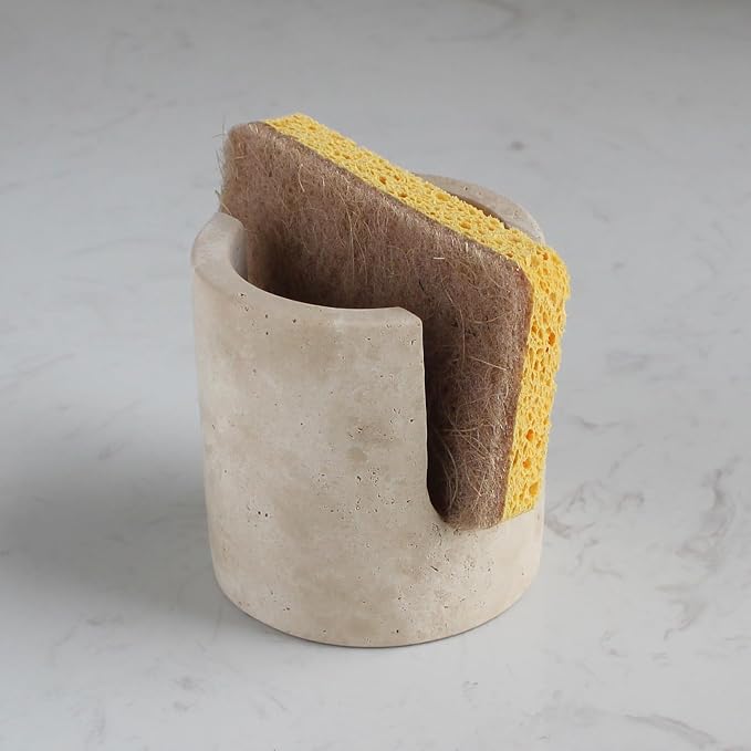 Natural Travertine Marble Sponge Holder for Kitchen Sink, Drying Rack, Compact Sink Caddy Organizer - Beige Travertine