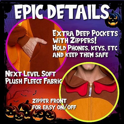 Funziez! Adult Onesie Halloween Costume Animal Dinosaur Shark Unisex Plush One Piece Cosplay Suit for Adults, Men and Women