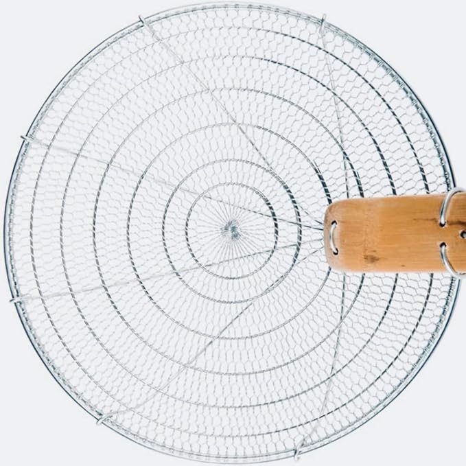 10-Inch Galvanized Steel Spider Strainer – Fine Mesh Skimmer with Natural Bamboo Handle for Cooking & Frying Ideal for Home & Professional Kitchens