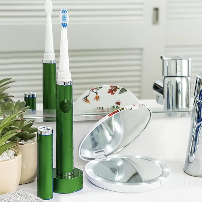 Pop Sonic Ultimate Pro Rechargeable Toothbrush (Green) - 40,000 Strokes/Min - Dupont Nylon Bristles - Teens & Adults with Quadrant Pacer & Timer