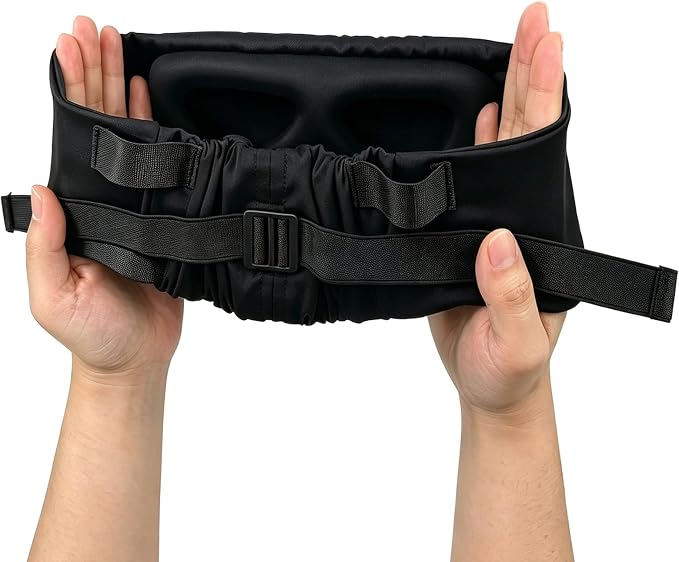 Airplane Pillow Mask with Head Strap for Long-haul Flight, Travel or Home Use Sleeping Mask, 360° Support Headrest, Prevent Bobblehead Sore Neck, Jet Black