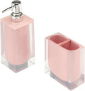 Izod - Accessory Set, Resin Toothbrush Holder & Soap Dispenser/Lotion Pump, Solid Home Decor, Dorm Room Essentials (Marina Collection, Pink)
