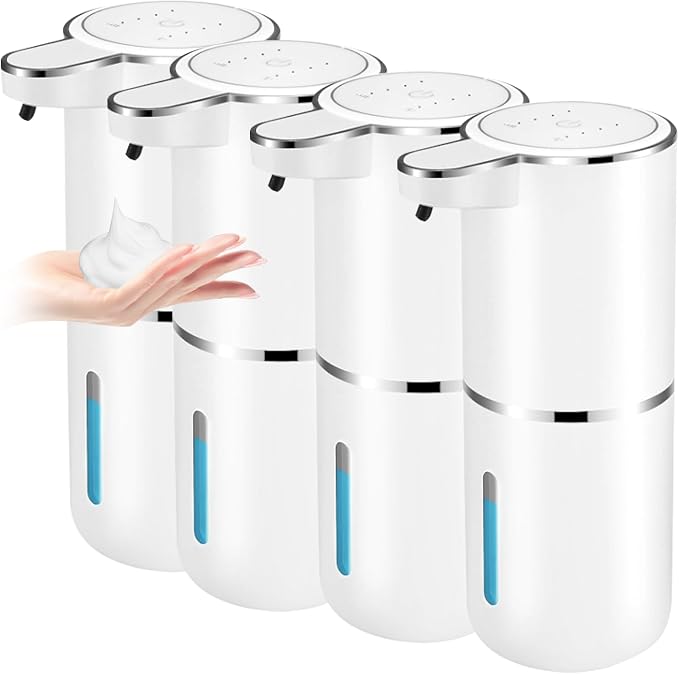 4 Pack Automatic Soap Dispensers,12.8oz/380ml USB Touchless Automatic Foaming Soap Dispenser,Rechargeabled Wall Mounted Smart Soap Dispenser for Bathroom Kitchen Dish Soap