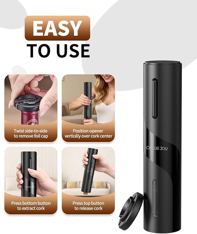 CIRCLE JOY 5-in-1 Electric Wine Bottle Opener Set, Rechargeable Wine Opener Kit, Cordless Wine Gift Set with Foil Cutter, Electric Aerator & Pourer and Vacuum Stopper for Wine Lovers, Black