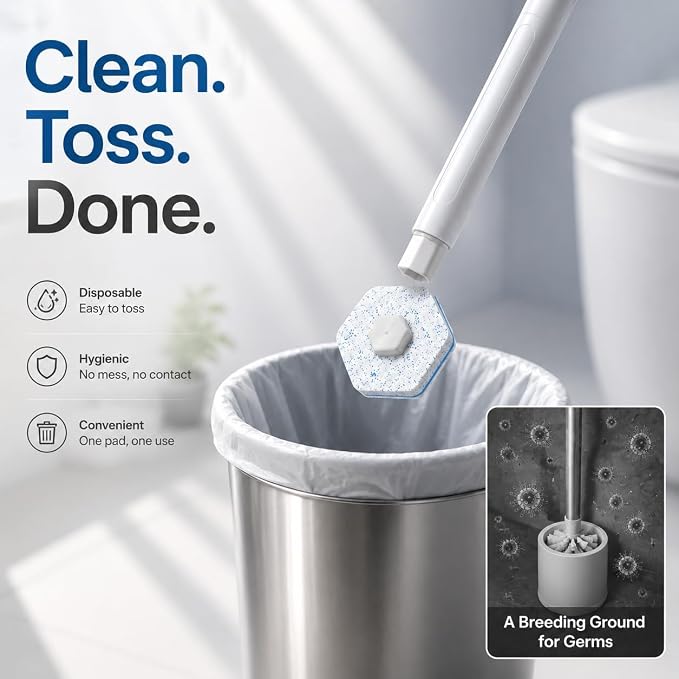 Electric Toilet Plunger and Disposable Brush Bundle, Heavy Duty High Pressure Air Unclogger Tool, 360° Toilet Wand Cleaning System with Caddy & 6 Refills