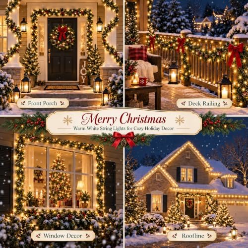 OZS Connectable 2-Pack 164Ft 400LED Christmas String Lights, Warm White