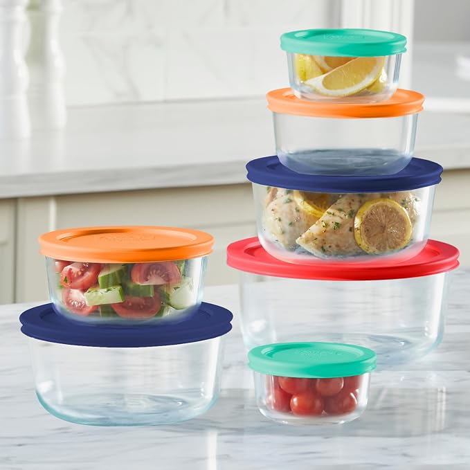 Pyrex Simply Store (7-Pack) Glass Food Storage Containers Set, (1, 2, 4 & 7 Cup) Meal Prep Containers With Plastic BPA-Free Lids, Dishwasher & Microwave Safe | Meal prep containers (1, 2, 4 & 7 cup) with BPA-free plastic lids, microwave & dishwasher safe
