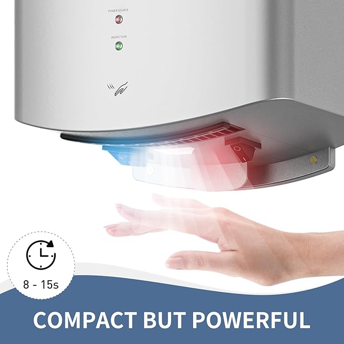 interhasa! Commercial Hand Dryer 110V Electric Hand Dryer for Bathroom with Hot n Cold Air,Electric Air Dryer 3-Pin Plug in