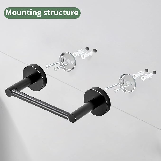 Black Toilet Paper Holder Towel Ring Matte Bathroom Accessories Set Hand Towel Holder Wall Mount Bath Hardware TP Tissue Roll Holder with Double Post Pivoting SUS304 Stainless Steel 2pc