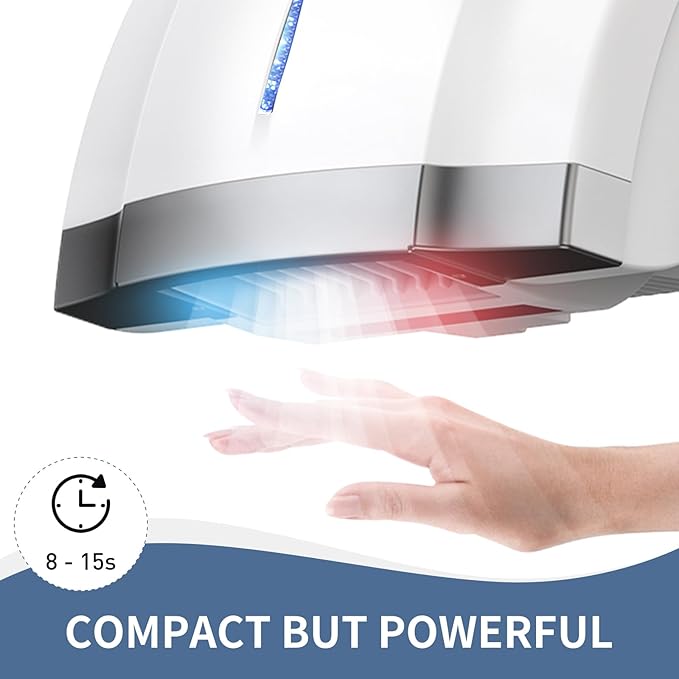 Hand Dryer 110V Compact Commercial Hand Dryer Automatic Electric Air Dryers with Warm n Cold Air Switch for Home or Commercial Bathrooms, 3Pin Plug in Version