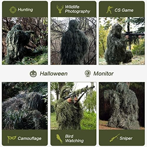 MOPHOTO 5 in 1 Ghillie Suit 3D Camouflage Hunting Suits - Jacket, Pants, Hood, Carry Bag for Adults & Youth, M/L/XL/XXL