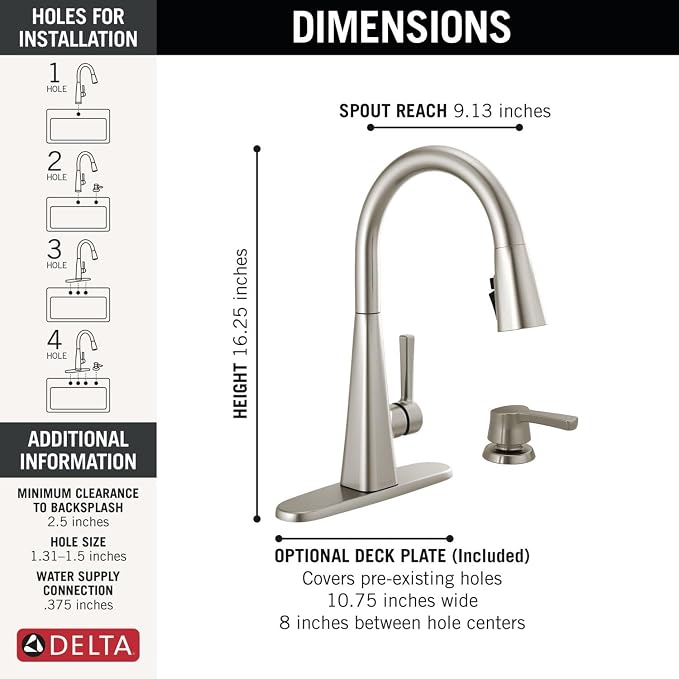 Delta Faucet Lenta Brushed Nickel Kitchen Faucet, Soap Dispenser Included, Kitchen Sink Faucet, Faucet for Kitchen Sink, Magnetic Docking Spray Head, SpotShield Stainless 1982Z-SP-DST