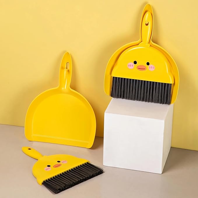 Qcen Dustpan with Thick Bristles, Yellow Colour, No Dust Leakage
