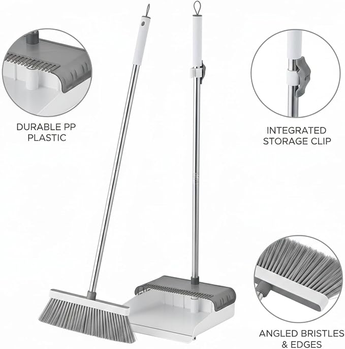 Foldable Broom and Dustpan Set, Compact Angle Broom with Integrated Storage for RV, Camper, and Small Apartment Cleaning