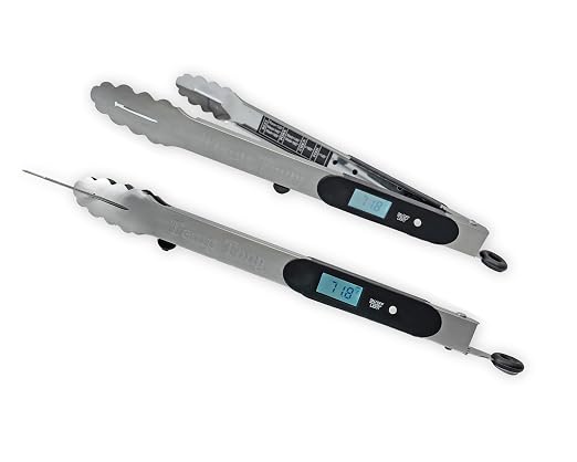 TempTong | Tongs Plus Thermometer | FDA Grade Stainless Steel | Great for BBQ or Grilling | Meat Thermometer | Heavy Duty | Silicone Grip