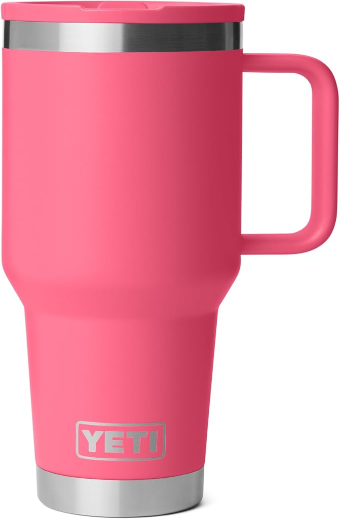 YETI Rambler 30 oz Travel Mug with Flip Straw Lid – Stainless Steel, Vacuum Insulated, Leakproof, Cup Holder Friendly, Tropical Pink