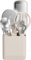 bella 7-Piece Modular Gadget Set, Grater, Pizza Cutter, Ice Cream Scoop, Peeler, Shears, Bottle Opener, Crock with removable divider, Dishwasher Safe, Oatmilk