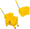 Commercial Mop Bucket with Wringer on Wheels, Industrial Mop Bucket 20 Quart Side Wringer Combo Mop and Bucket with Wringer Set for Home Business Cleaning, Yellow